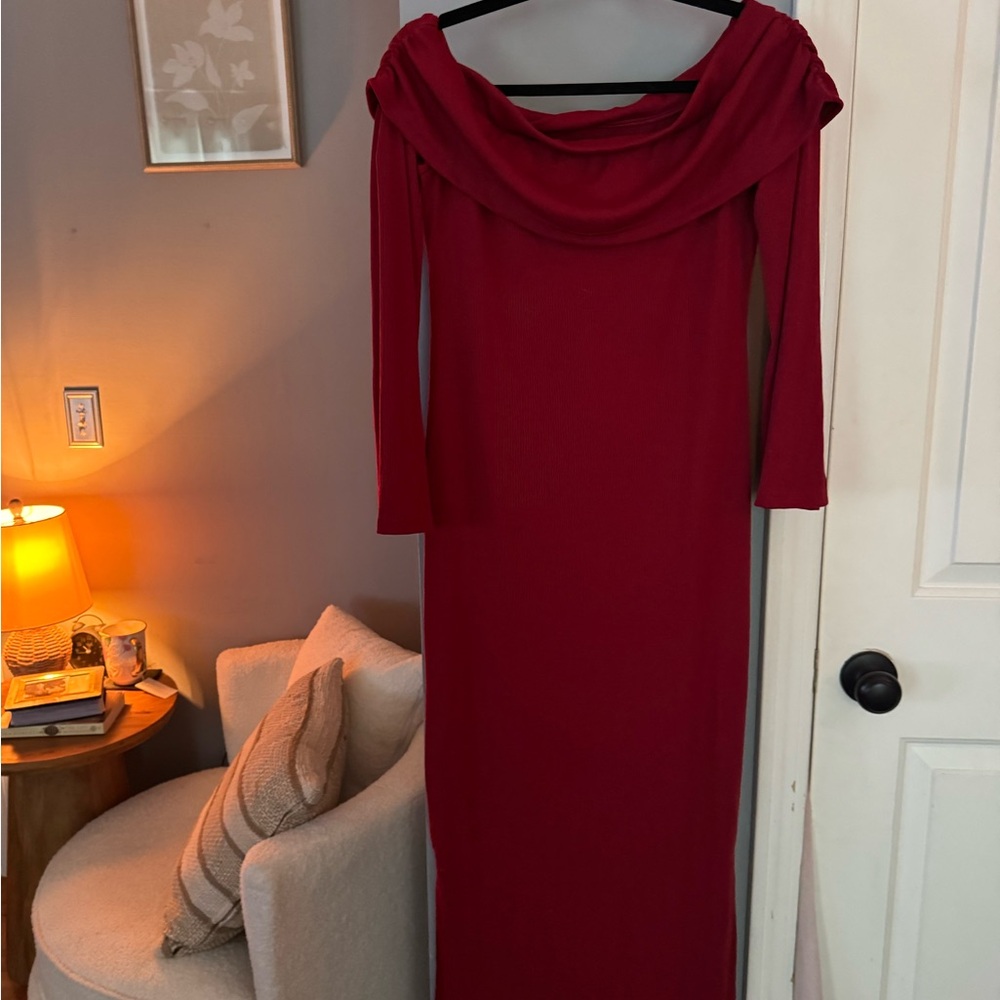 Fashion Nova Burgundy Long Sleeve Dress